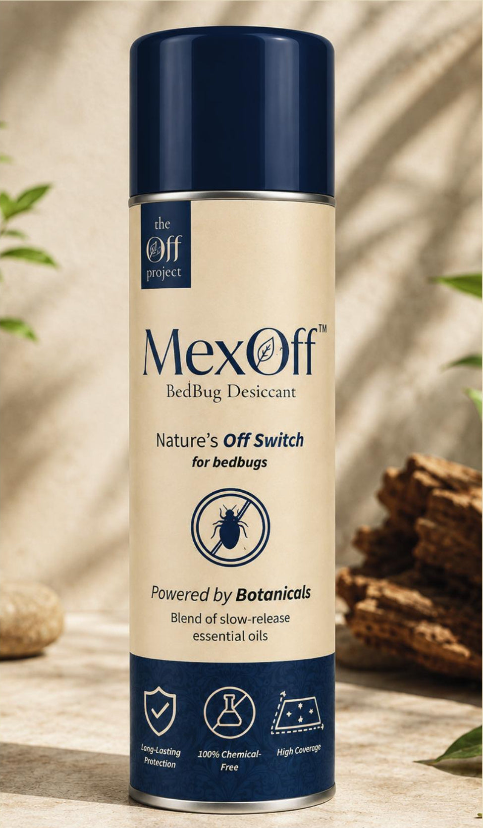 MexOff bed bug desiccant aerosol can packaging